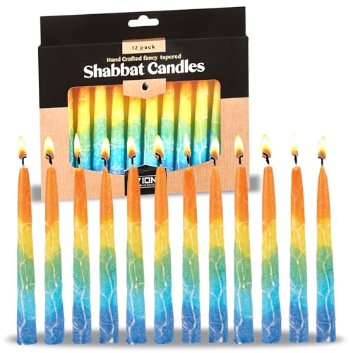 Bougies Shabbat 14 cm Zion lot de 12 fabriquées à la main, cadeau idéal pour les fêtes