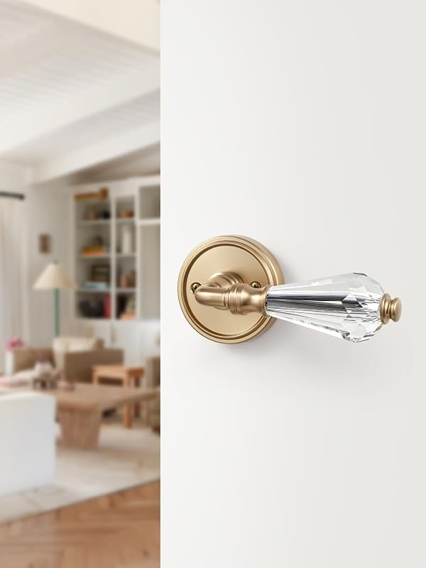 SORWDUERM 2 Pack Champagne Bronze Glass Door Lever Passage Crystal Door Levers Door Lever Interior Door Handle for Hall and Closet,Zinc Alloy by SORWDUERM - Used condition - Image 3