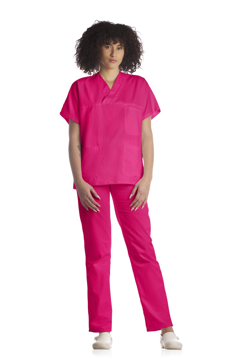 Tecno Hospital - Chaqueta hospitalaria - Ideal para Operadores Sanitarios, estéticas, enfermeras, médicos, para personal de laboratorio, etc - Casaca con escote en V - Unisex fucsia 5XL