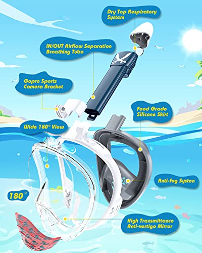Image of QingSong Kids Snorkel Mask Full Face, Snorkeling Set with Camera Mount, 180 Degree Panoramic View Snorkeling Gear Anti-Fog Anti-Leak