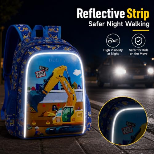 Image of HPJGD 3PCS Excavator Backpack for Boys, Water Resistant Kids Digger Bookbag Set with Lunch Box, Cute School Bag for Preschool Toddler