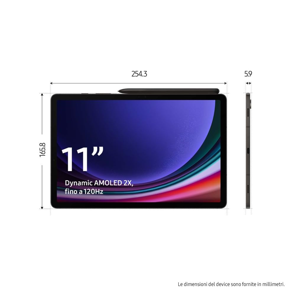 Samsung Galaxy Tab S9, Tablet Ai, Battery Pack incluso, Display 11" Dynamic AMOLED 2X, Wi-Fi, RAM 8GB, 128GB SSD, 8.400 mAh, Snapdragon 8 Gen 2, Android 13, IP68 [Versione italiana] 2023