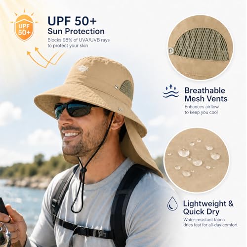 Image of Palmyth Fishing Hat with Detachable Neck Flap UPF 50+ Breathable Sun Hats