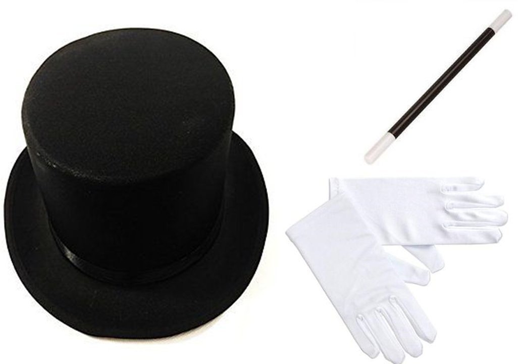 Stylex Magician Fancy Dress Instant Costume Top Hat Black with White Gloves and Magic Wand