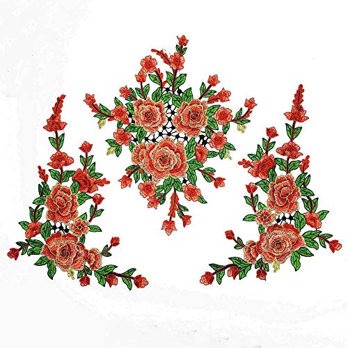 1 Set/Large Embroidered Peony Flowers Lace Patch Applique Three-Dimensional Garment Fabric Diy Accessories Sew (Pink) #TOP23