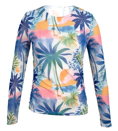 Summer Tie Dye Shirts Mesh Top for Women Long Sleeve Hawaiian Graphic T-Shirt See Through Sexy Going Out Tee Blue — view 6