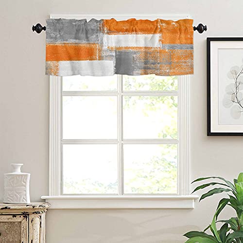 Window Valances Abstract Geometric Graffiti Oil Painting Style Orange Valance For Living Room, Rod Pocket Valances Small Kitchen Curtain Valance Light Filtering Bathroom Decor Curtain 54X22 Inches #TOP8