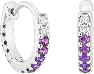 925 Silver Hypoallergenic Huggie Hoop Earrings for kids, Purple Amethyst and Diamond Accent | Diwali/Birthday Gift | 925 H... Price In India