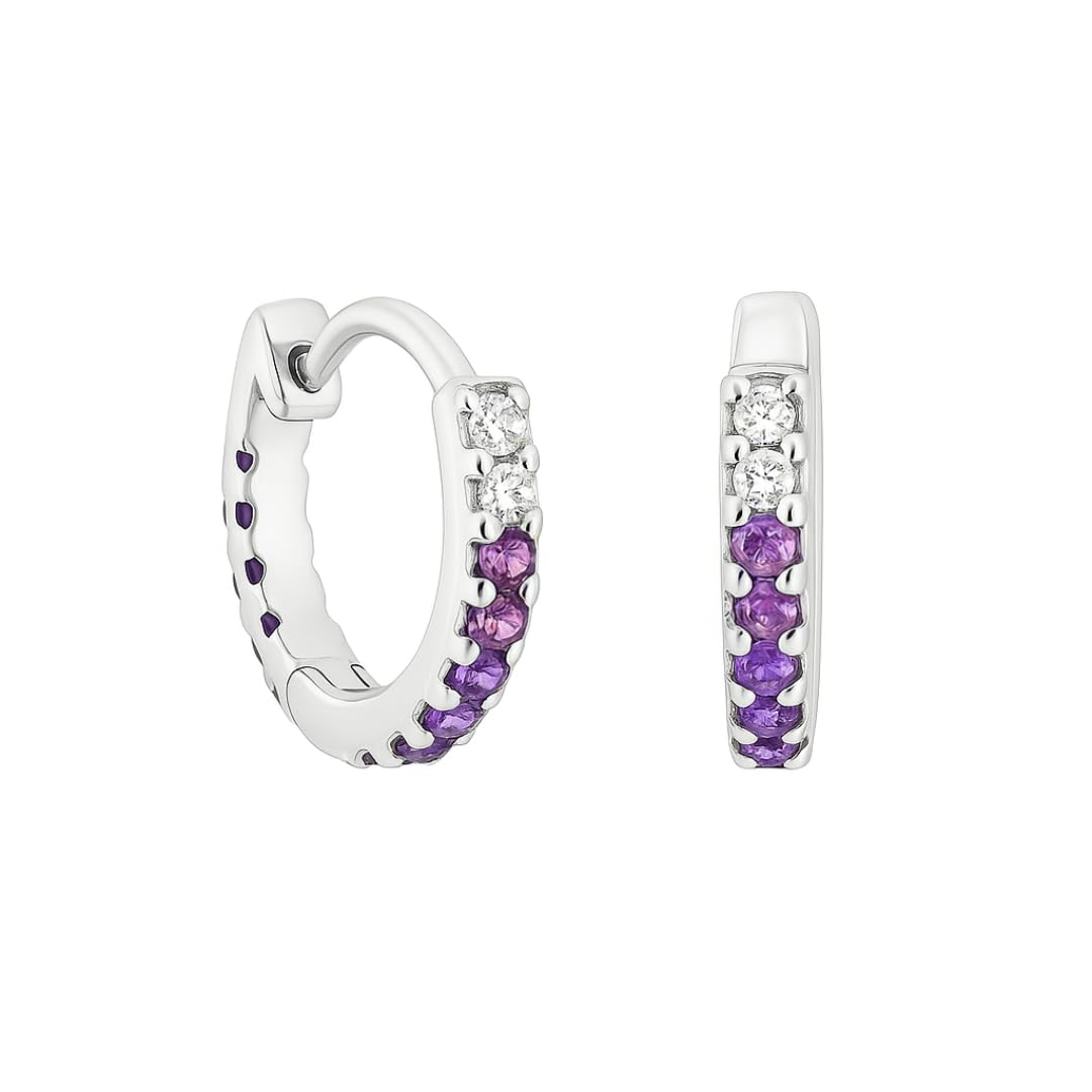 925 Silver Hypoallergenic Huggie Hoop Earrings for kids, Purple Amethyst and Diamond Accent | Diwali/Birthday Gift | 925 H... - Review, Price and Buying Guide