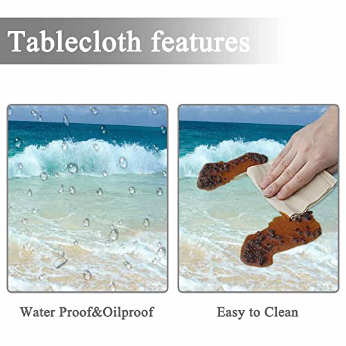 Yibeas Tablecloth Round Seascape Table Cloth Ocean Beach Clouds Coast Sky Nature Wave Sunny Nature Scenic Sea Splash Table Cover For Dining Room Kitchen Decoration 60Inch #TOP1