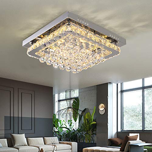 Lustre cristal chic plafonnier chrome haut de gamme LED 30W dimmable