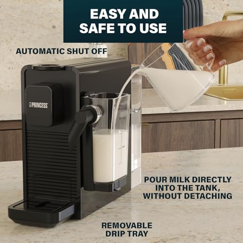 Princess Capsule and Latte Pro Coffee Machine - Nespresso Compatible, Automatic Milk System, 20 Bar Pressure, 1400W, BPA-Free Parts, Auto Shut-Off - Image 7