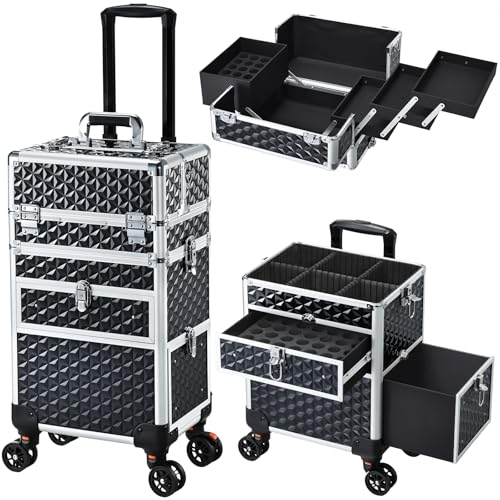 Valise Maquillage Grande Malette Maquillage Professionnelle Valise Onglerie a Roulette Trolley Professionnel Beauty Case Convient aux manucures, maquilleurs et...