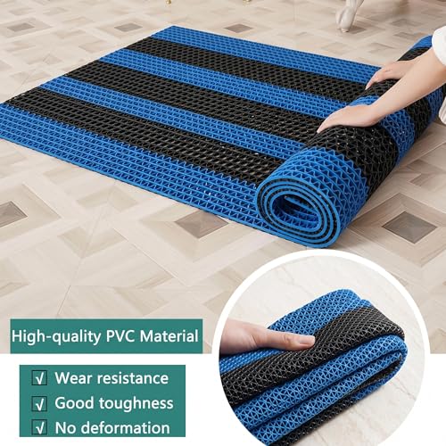 Image of TIB Anti Skid Waterproof PVC Rubber Mat for Bathroom, Floor, Swimming Pool, Shower, Entrance & Rainy Areas | Multipurpose Dual Colour Floor Mat,2x16 Feet,Black & Blue