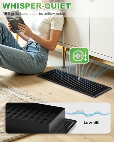 Image of 4x12 Floor Register, Black, Anti-Rust Vent Covers for Floor Vents, 2 Pack