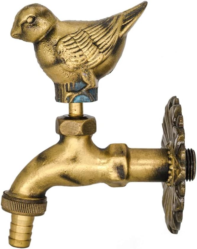 Decorative Garden Faucet Outdoor Faucet Yard Animal Antique Green Pigeon Level Handle Brass Wall Mounted Tap Bibcock Hose Not Included
