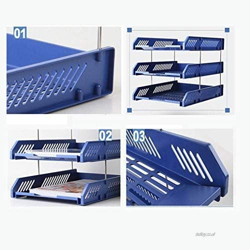Image of 3 Layer Foldable File Rack | ABS Plastic Desk Organizer Tray for Office, School & Home | Multi-Tier Paper & Document Storage Shelf | Sturdy Blue Finish