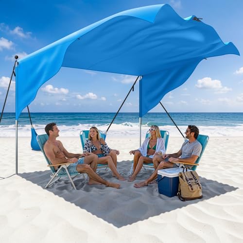 MoKo Beach Shade Canopy, 100 Sq.Ft. Wind-Supported Sunshade Sail for 4-6 People, Lightweight Easy...