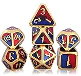Schleuder Dados de rol DND Dice Set Metal D&D, 7 Piezas Dungeons and Dragons Poliedricos Juego de Dados rol para RPG Dados Gaming D&D Enseñanza de Matemáticas (Lightning - Imitation Gold Red & Blue)