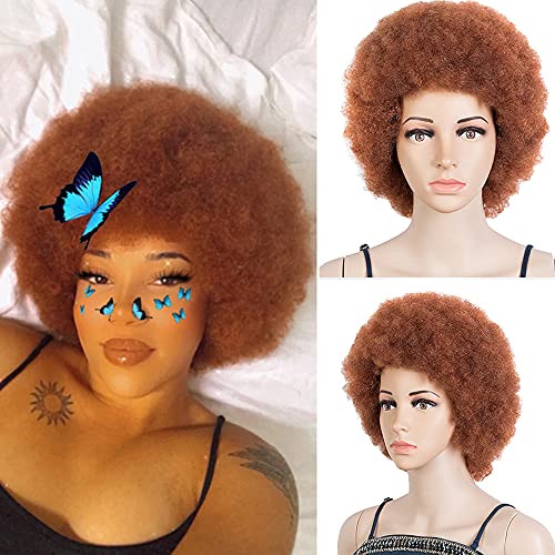 NOBLE GIRL Short Afro Wigs for Black Women Kinky Curly Wigs with Bangs Soft Synthetic Afro Curly Wig for Daily Party Cosplay ( Reddish Brown Wig)
