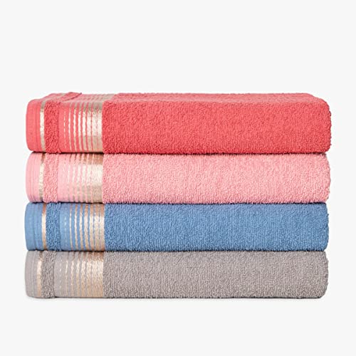 Kit C/ 4 Toalhas de Banho Banhão Luxo Berlim 100% Algodão - Mch Toalhas (Terracota + Rosa + Azul + C