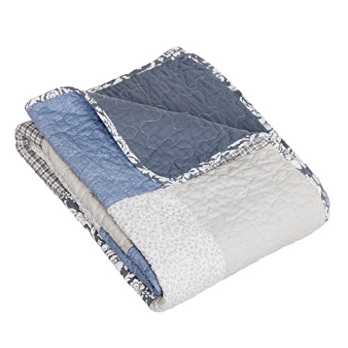 Slpr Sweet Dreams 50" X 60" Cotton Checkered Throw: Patchwork Quilted Blanket, Grey And Blue Coverlet, Soft 100% Cotton Cover For Couch And Bed, Farmhouse Lap Quilt, Country Daybed Coverlet #TOP10