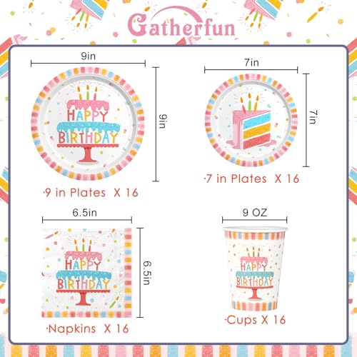 Happy Birthday Party Supplies Set for 16 -Kit with Cake Design - Includes Happy Birthday Plates and Napkins, Disposable Paper Cups, Serves 16 - Image 3
