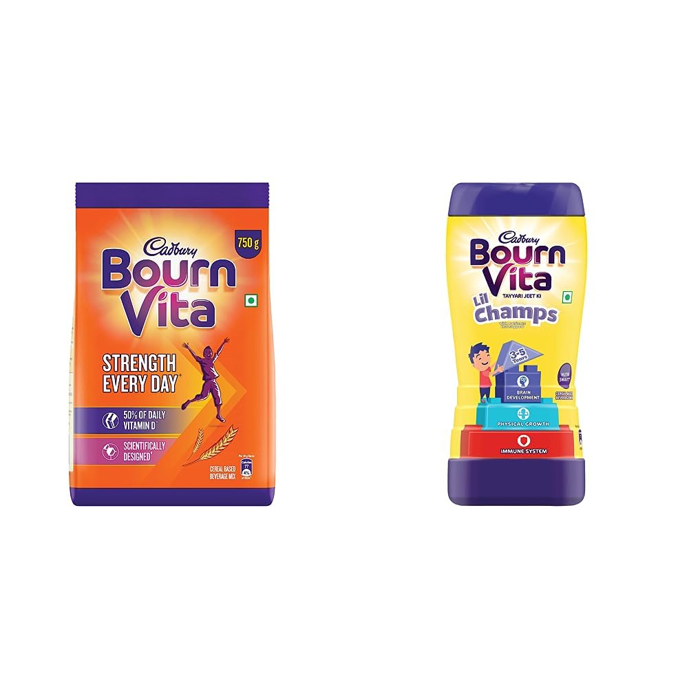 Cadbury Bournvita Chocolate Health Drink, 750g Pouch & Cadbury Bournvita Little Champs Health Drink 500g Jar