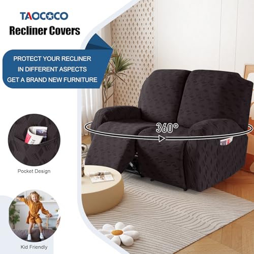 TAOCOCO Recliner Loveseat Cover Oversized, Stretch Jacquard Reclining Loveseat Cover for 2 Seat Extra Large Sofas Recliner Covers with Elastic Bottom for Kids, Pets (Chocolate) — view 4
