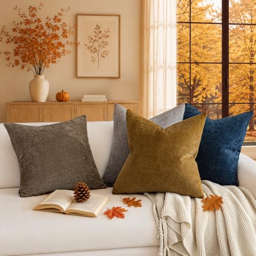Image of Fall Decorative Throw Pillow Covers Pack of 2,20x20 Inch Warm Brown