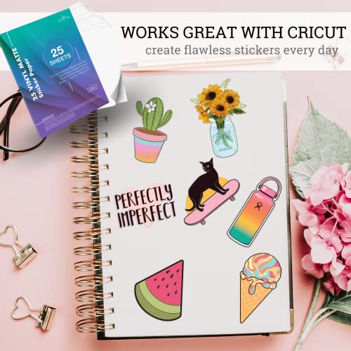Premium Printable Vinyl Sticker Paper For Your Inkjet And Laser Printer – 25 Matte White Waterproof Decal Paper Sheets - Dries Quickly And Holds Ink Beautifully - Accessories Set For Cricut #TOP1