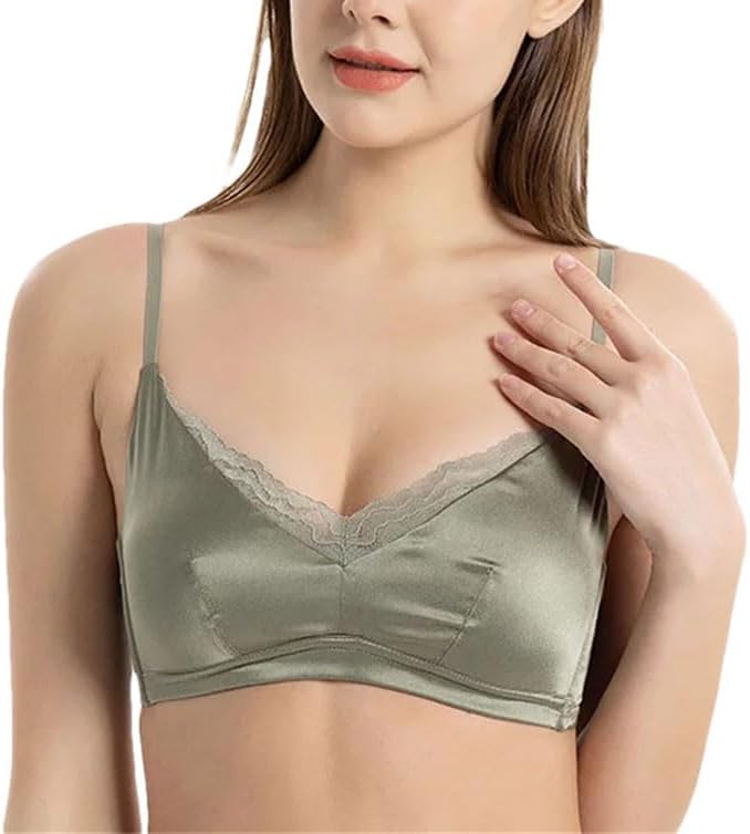 Women's Silk Bra Lace Wireless Large Chest Thin French Comfortable Underwear