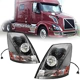 LEAVAN Headlight Assembly Fit for 2004-2018 Volvo VNL VNM 2004-2015 Volvo VN Halogen, Headlamp Left/Driver & Right/Passenger Side, Bulbs Included, Black