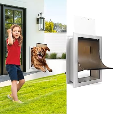 iPetba Heavy Duty Large Dog Door for Wall Aluminum Profile Doggie Door for Interior Exterior Doggy Door Telescoping Tunnel with Magnetic for Extreme Weather with Double Flaps-L (Up to 110 Lbs)