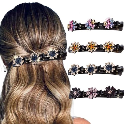 Pinzas trenzadas con cristales para el cabello 4 unidades miniatura 1
