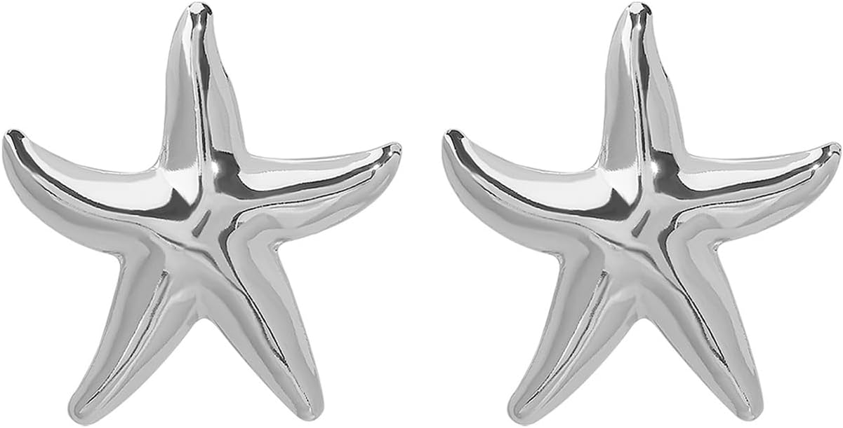 Metal Starfish Studs Earrings for Women Silver Gold Beach Ocean Jewelry Sea Star Earrings Smooth Starfish Earrings