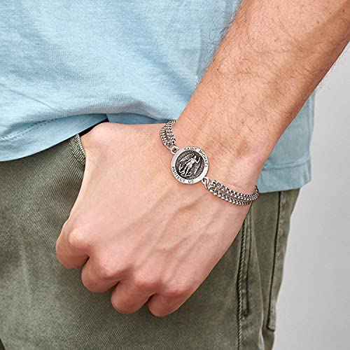 KINGWHYTE St Michael/St Christopher Bracelet Sterling Silver Men Adjustable Bracelet Religious Protection Jewelry Amulet Gift for Men Women with 7+2 Inch Stainless Steel Chain3