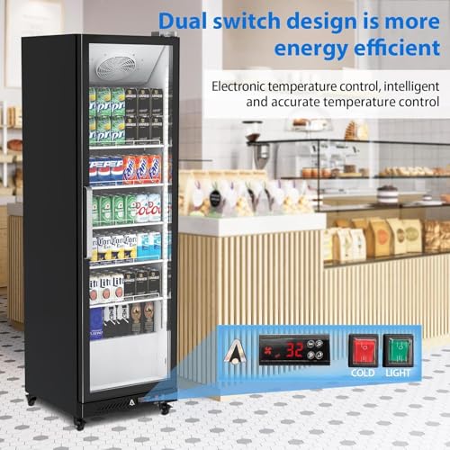 Image of Commercial Refrigerator 25.5 Cu.ft Glass Door Fridge, Display Beverage Cooler with LED, Adjustable Shelves, Upright Freezer for Restaurant, Bar, Convenience Store, Home, Black