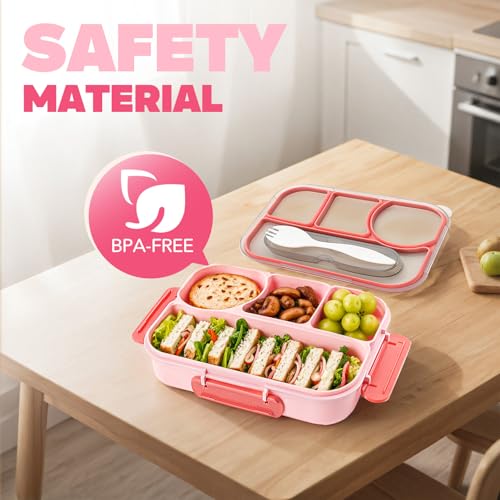 Image of EASYFUN Bento Box Adult, Lunch Box, 4-Compartment Lunch Containers, Drop-Proof, Dishwasher Safe & Made with BPA-Free Materials (Pink)