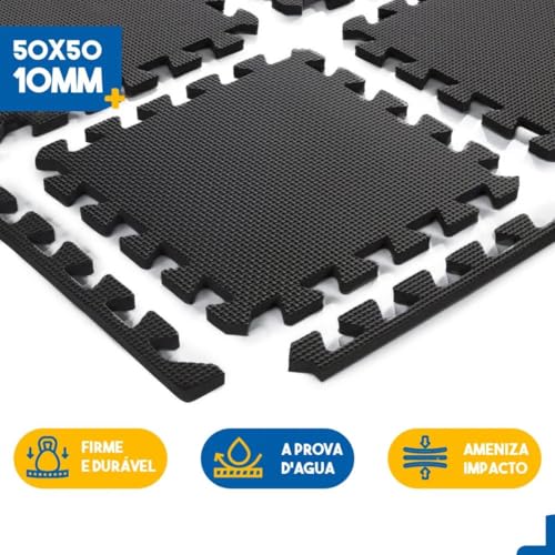 Kit 4 Placas Tatame Tapete EVA Preto 50x50x1cm para Treino em Casa, Academia, Yoga