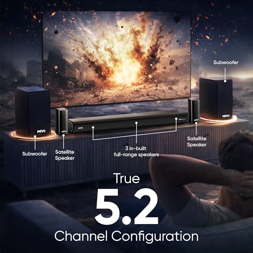 Image of Mivi Nex 900 Dolby Audio Soundbar (New Launch)| 900W Signature Sound | 5.2 Channel Home Theatre System with Dual Subwoofers and Satellites | Nex Surround Sphere Tech | Bluetooth v5.3