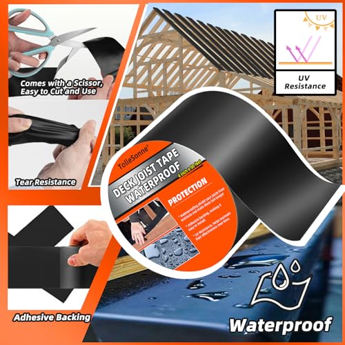 Image of 1 Pack Joist Tape 4 inch x 50' Weather-Resistant Butyl Joist Tape for Decking, Self Adhesive Deck Flashing Tape for Wood Decks Beams Roof and More