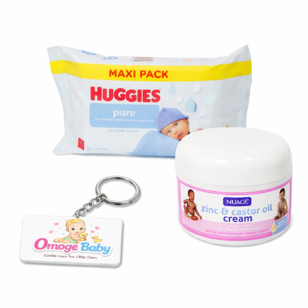 Newborn Nappy Care Bundle - Zinc Castor Oil Nappy Cream + Plastic Free Baby Wipes + Omoge Keyring