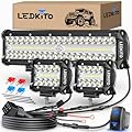 LEDKITO 12 Inch LED Light Bar and 2PCS 4 Inch LED Pods with Rocker Switch 16AWG 3 Lead Wiring Harness Kit Off Road Light Bar Spot Flood Combo Triple Row Light Bar for UTV Truck Tractor