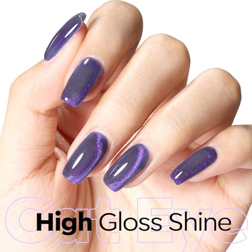 Image of modelones Purple Cat Eye Gel Nail Polish Grey Purple Shimmer 9D Magnetic Cateye Gel Nail Polish UV LED Soak Off Nail Manicure 15ML