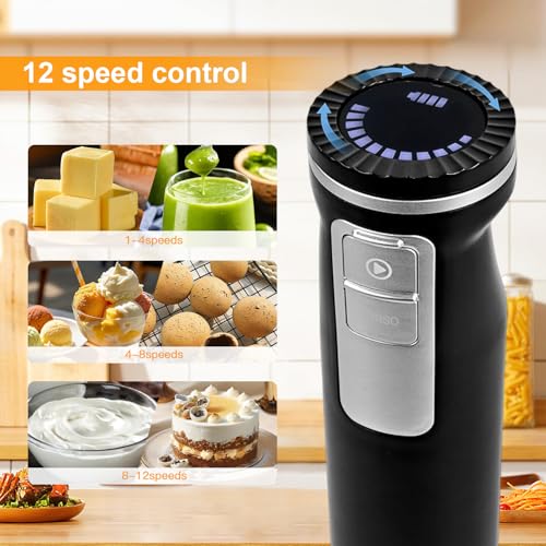 Image of Hand Mixer, 6-in-1 Multifunctional Electric Handheld Immersion Blender Bundle and Whisk, Milk Frother, Food Chopper