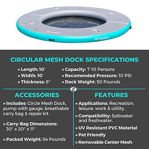 Solstice Watersports Circular Dock With Removable Mesh Center (10' Diameter), Teal/Grey #TOP6