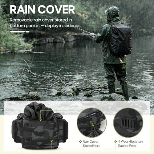 Image of RAINSMORE Fishing Backpack, 45L Large Water-resistant Fishing Tackle Bag