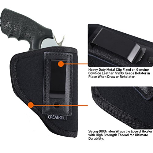 Creatrill Inside The Waistband Holster | Fits Most J Frame Revolvers / Ruger LCR / Smith & Wesson Body Guard / Taurus / Charter / Most .38 Special Type Guns | Gun Concealed Carry IWB or OWB Holster