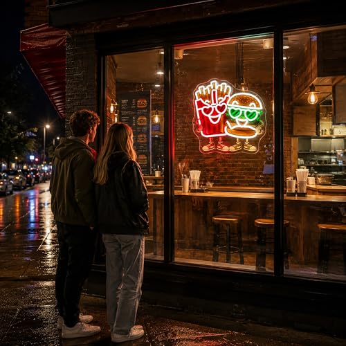 Image of Red Neon Sign Led Neon Lights Signs for Wall Decor USB Powered Led Signs for Room Decoration-Burger French Fries